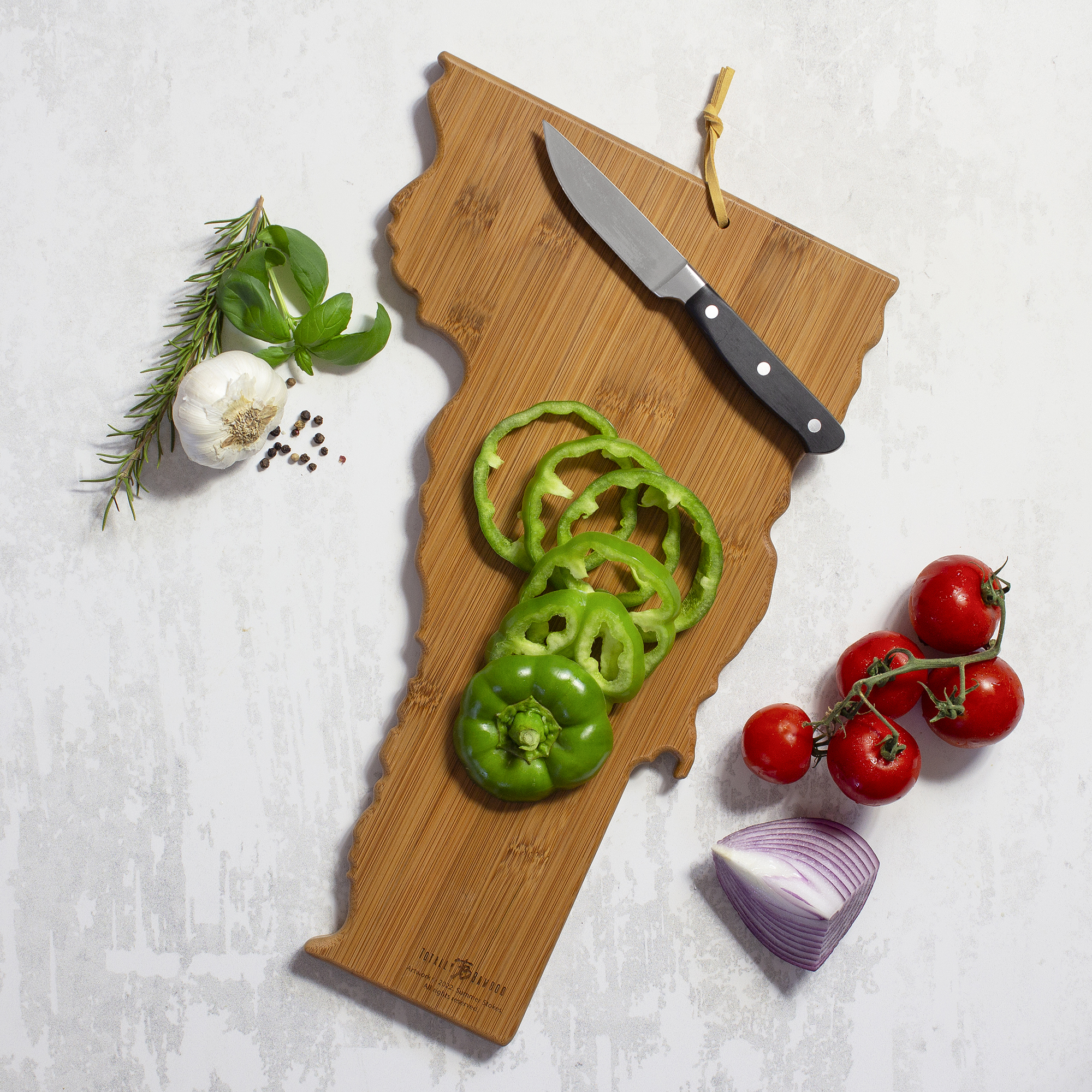 Vermont State Shaped Serving and Cutting Board with Artwork by Summer Stokes 1