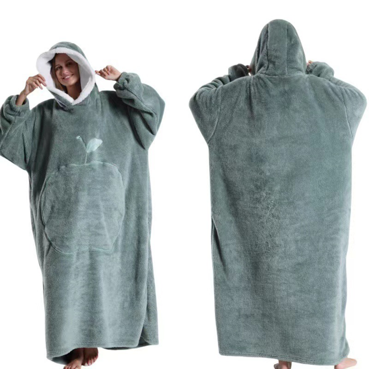 Oversized Long Wearable Sherpa Flannel Fleece Lazy Blanket 2