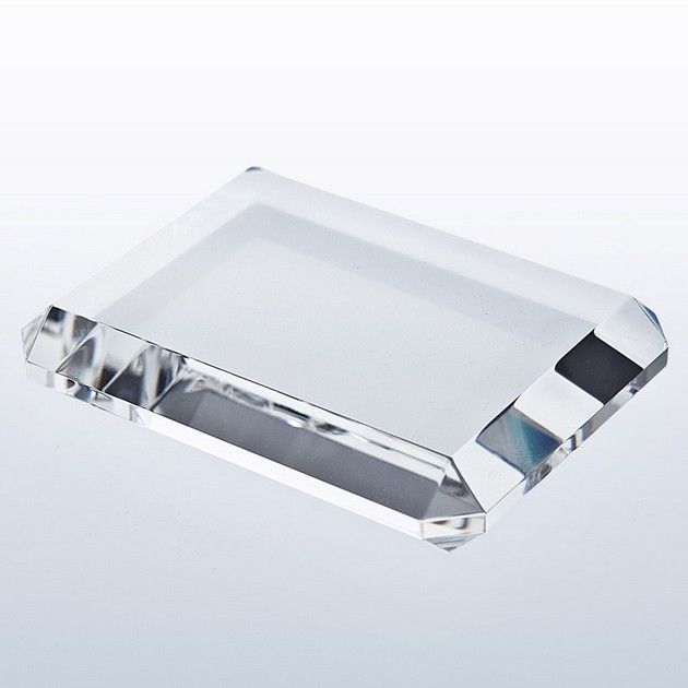 Rectangle Beveled Optic Crystal Paperweight - Sand Blast Etch 2