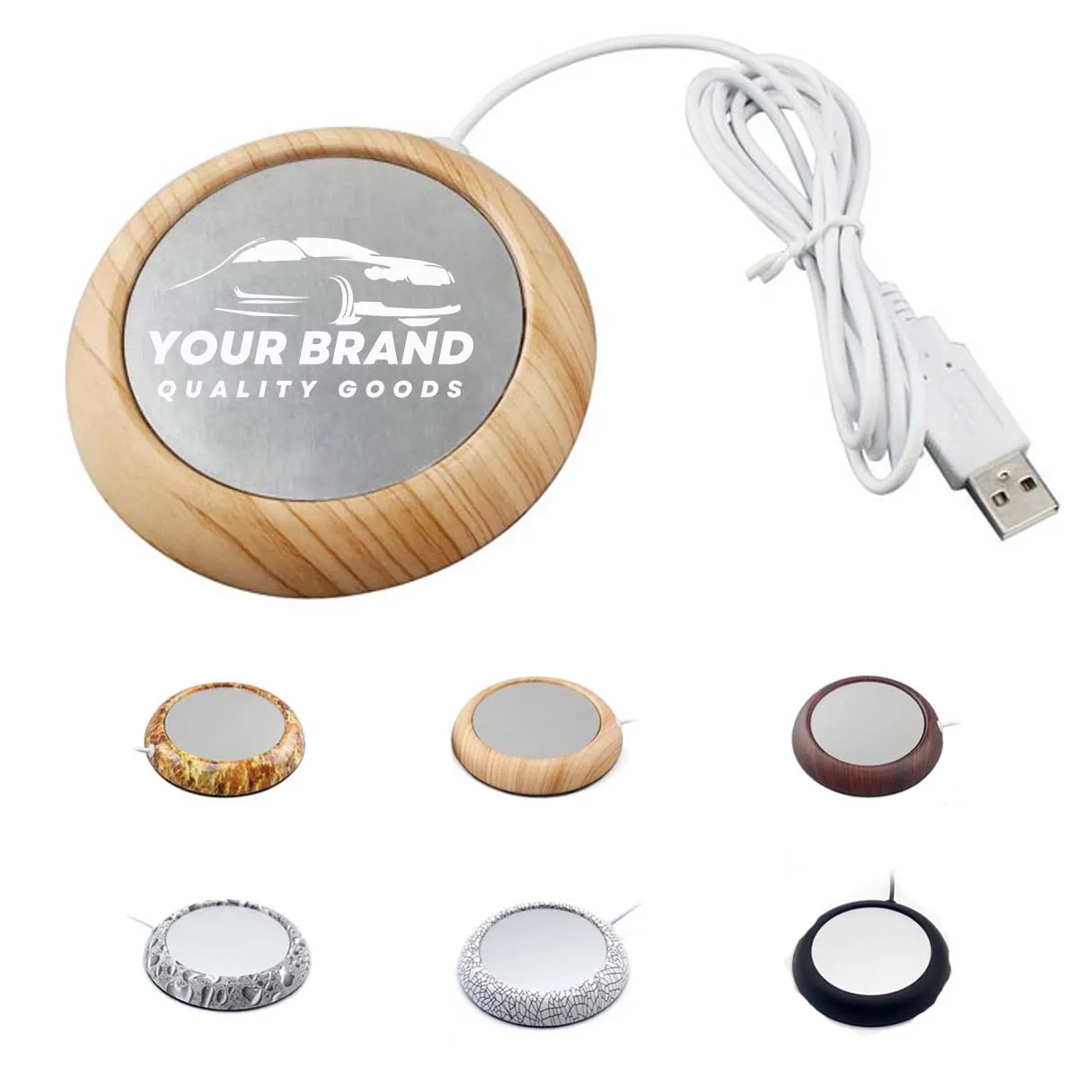 USB Cup Mug Warmer Wood & Metal Home Office Heater Coaster 2