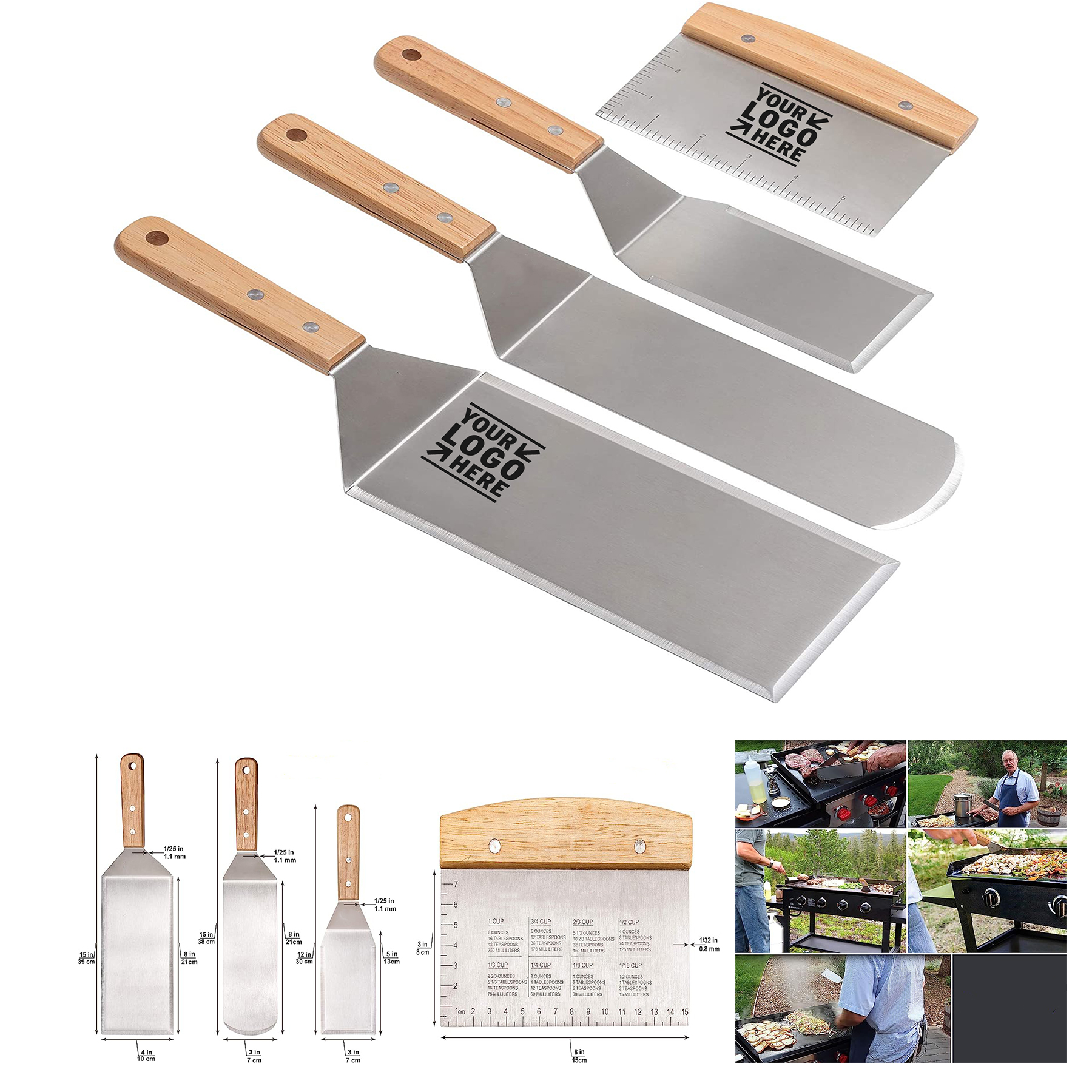 Teppaniyaki Spatulas Griddle Scraper Flat Spatula Pancake Flipper Hamburger Turner Metal Utensil Set