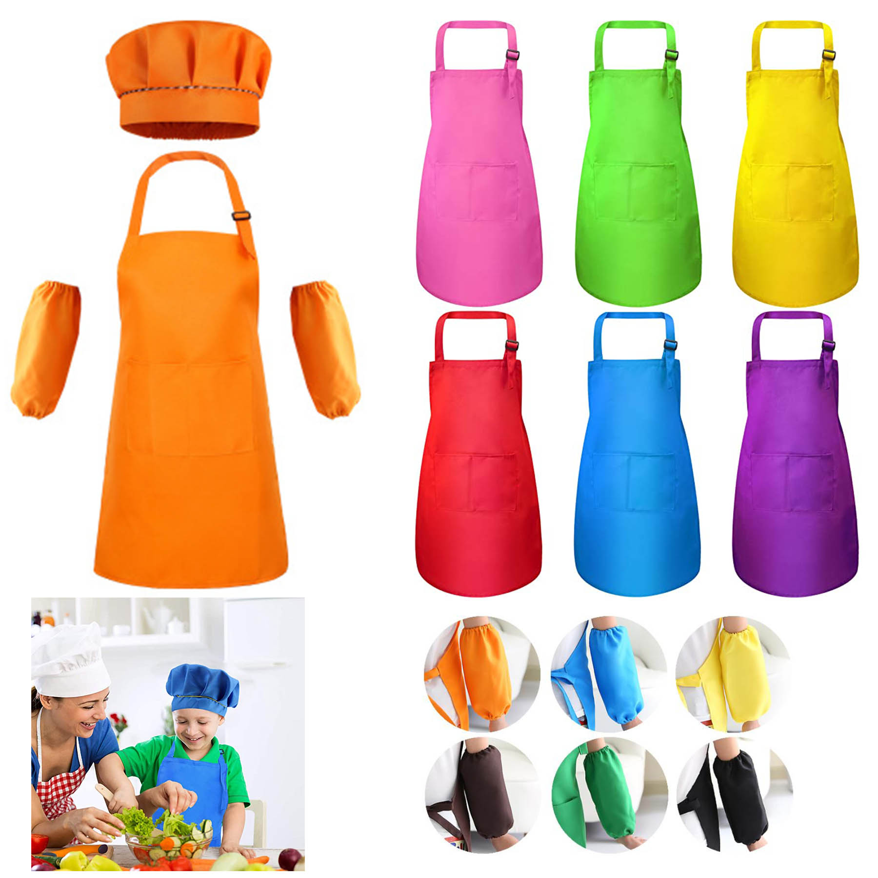 Kids Painting Children's Apron Sleeve Hat Set 2