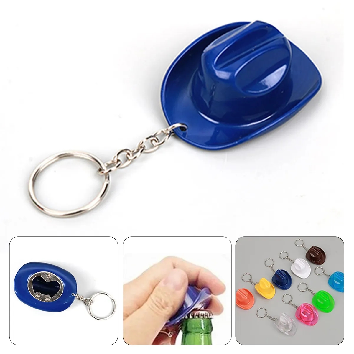 Plastic Cowboy Hat Bottle Opener Keychain 2