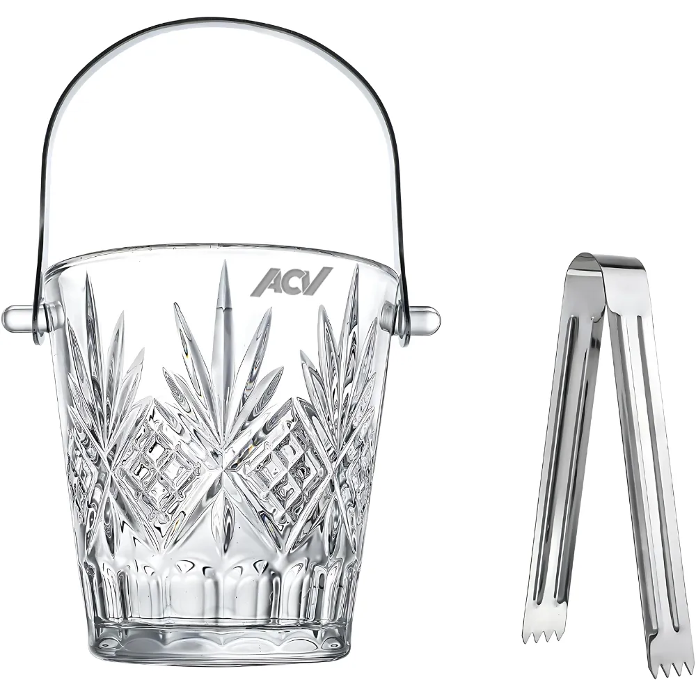 1L Mini Crystal Glass Ice Bucket with Handle and Tong 1