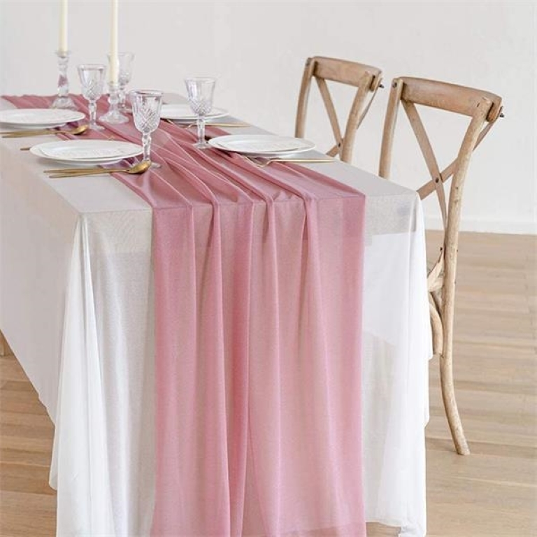 Dusty Rose Sheer Table Runner for Rustic Boho Wedding 5