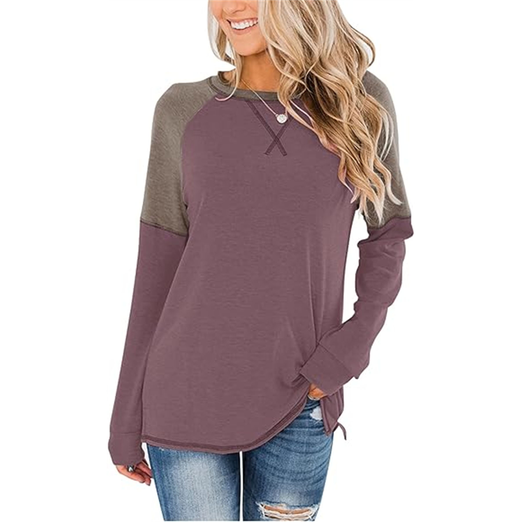 Women's Crew Neck Color Block Blouse 13