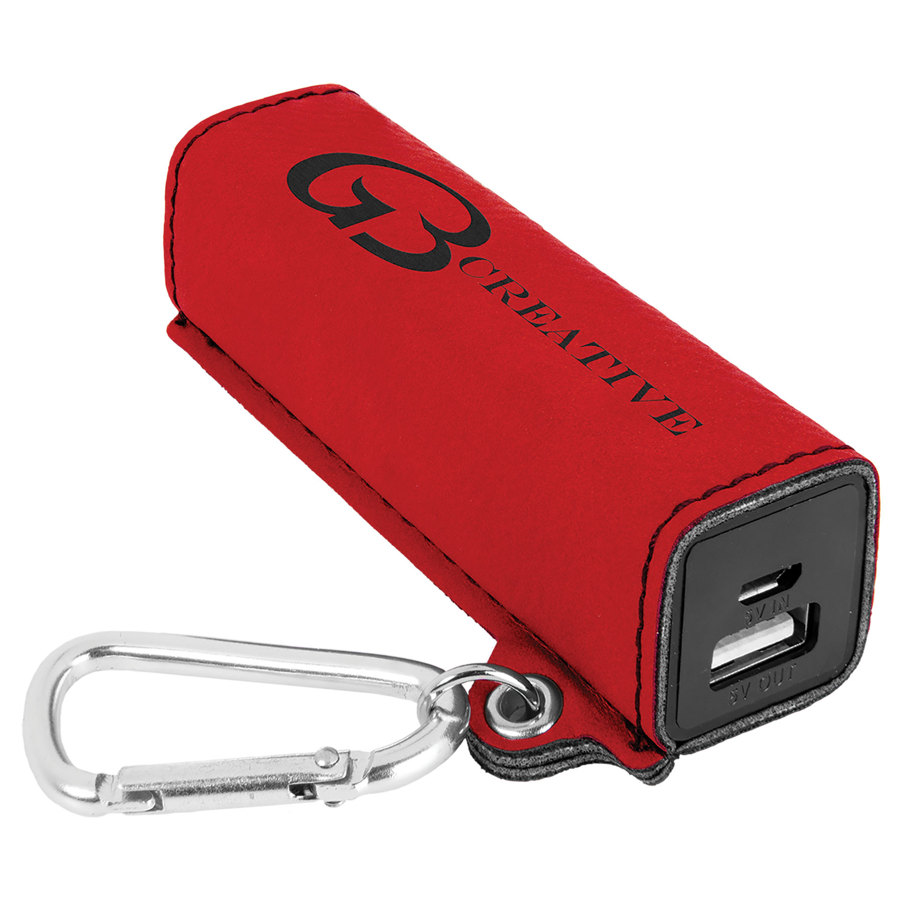 Red Leatherette 2200 mAh Power Bank with USB Cord 2
