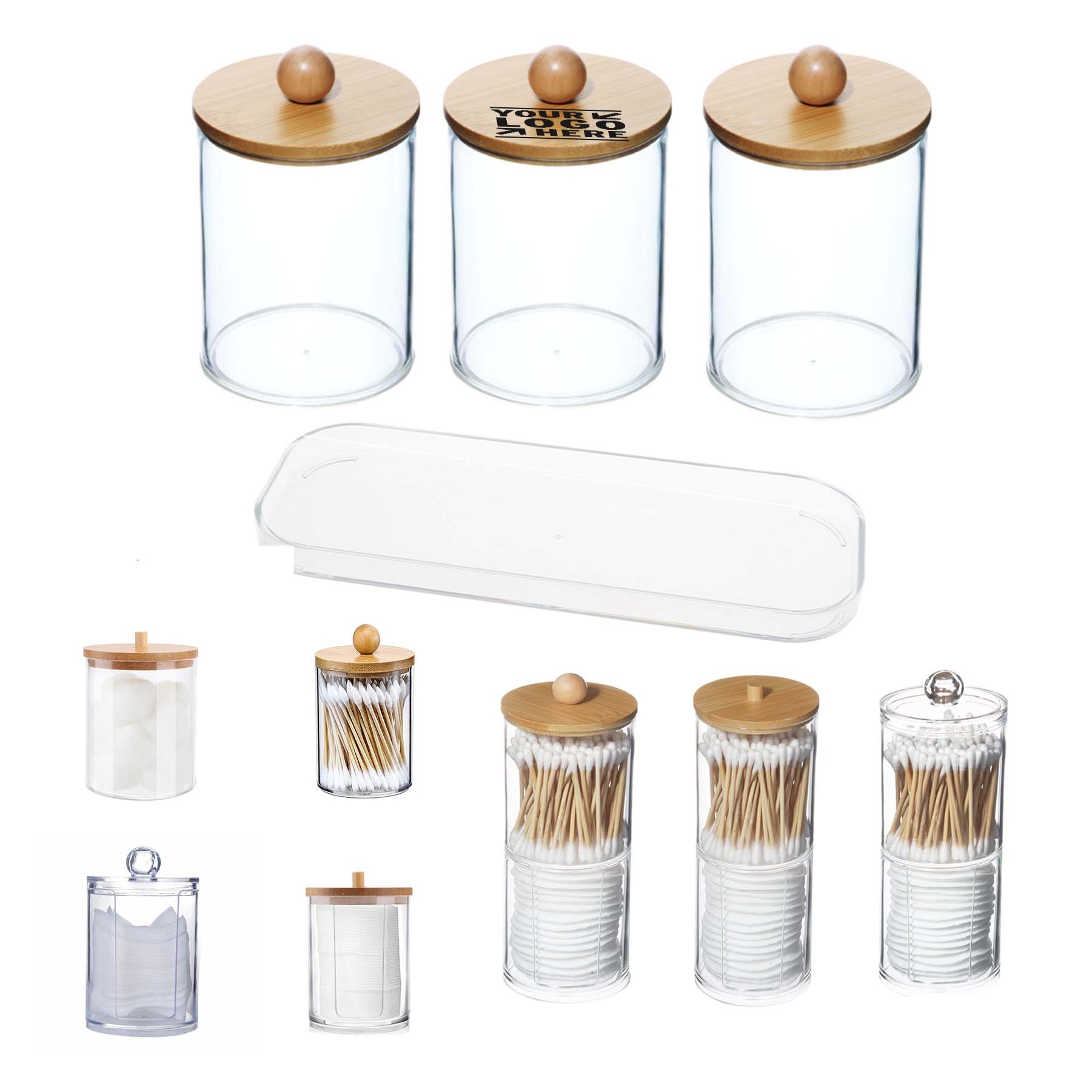 3 Pack Qtip Holder Dispenser with Bamboo Lid 3