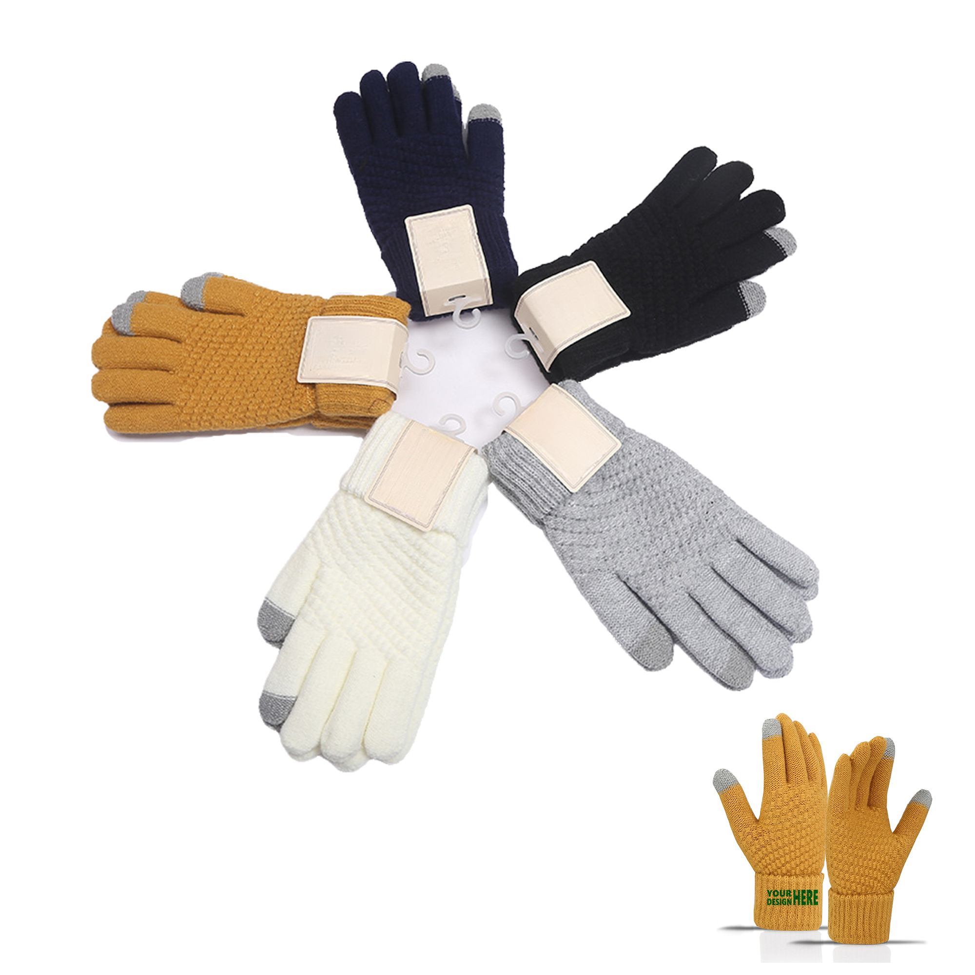 MOQ 50 Touchscreen Winter Knit Gloves with Soft Lining 2