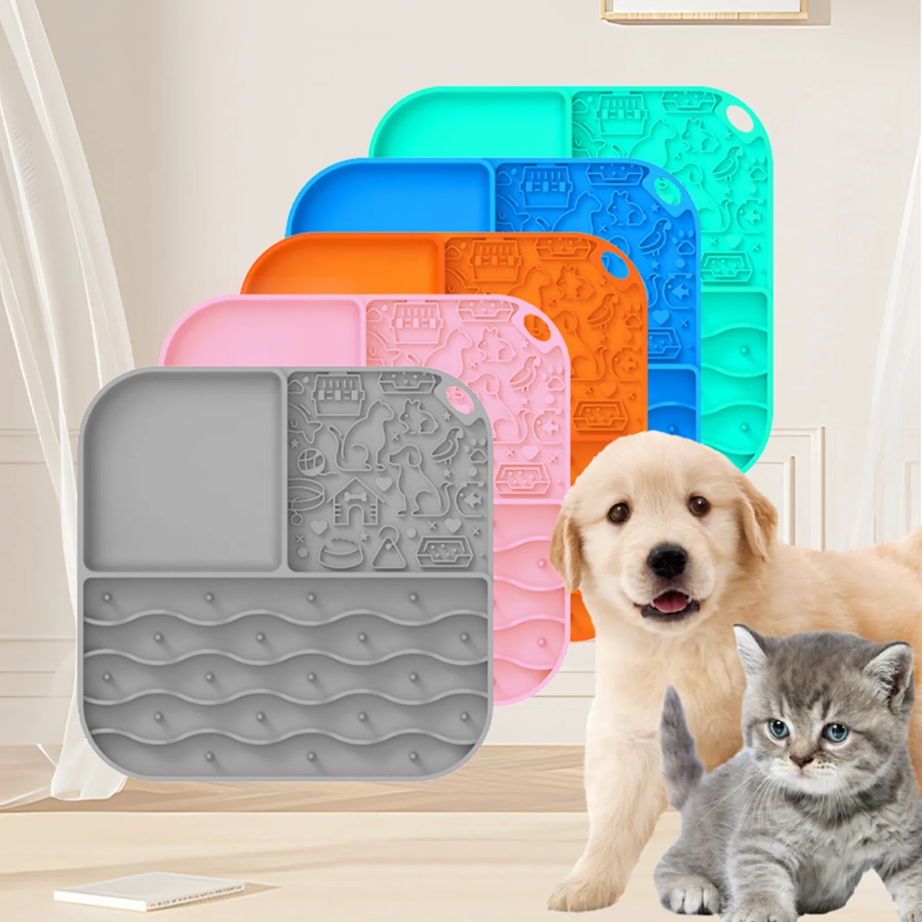 4 Compartments Square Silicone Slow Pet Feeder 4