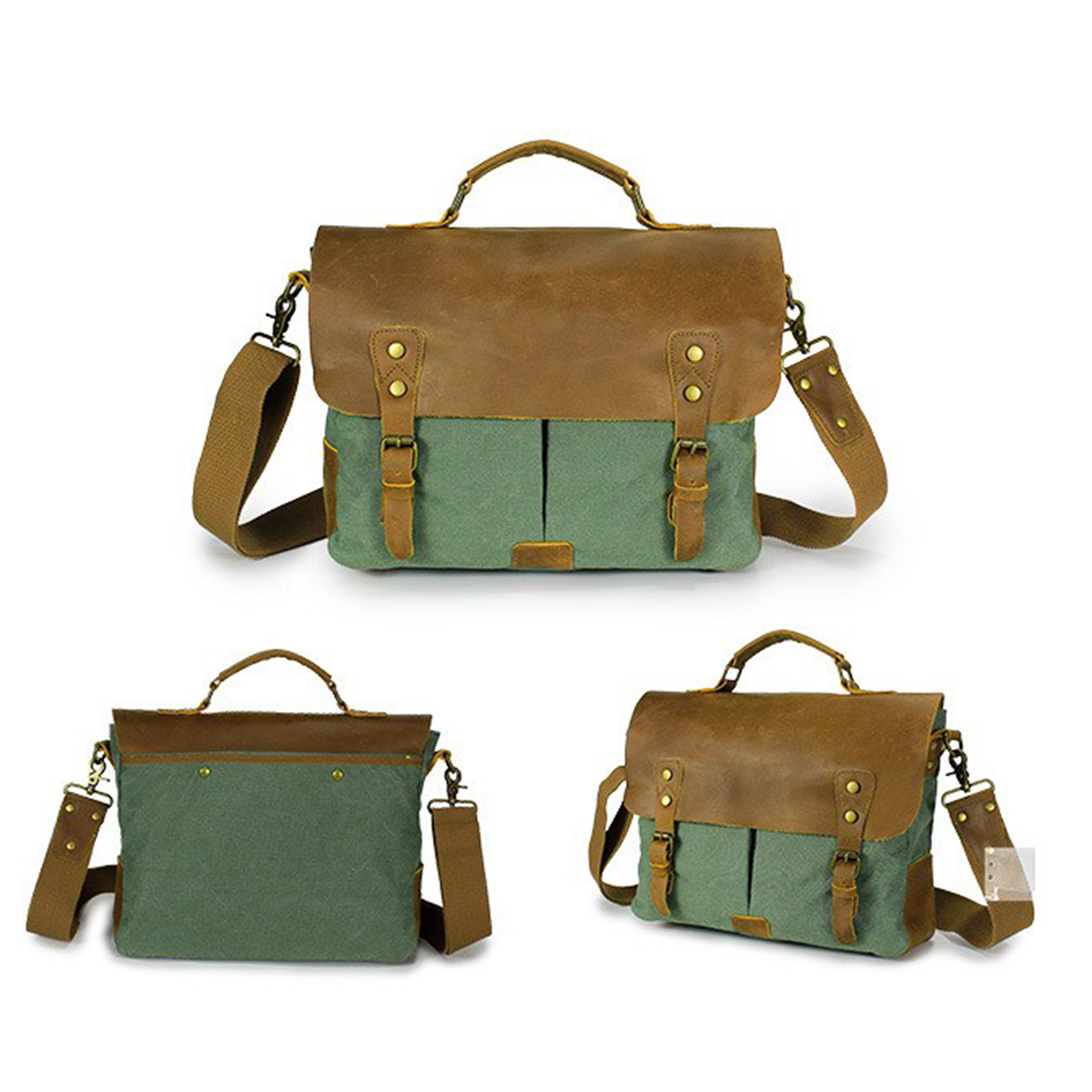 Genuine Leather Canvas Vintage Shoulder Bag 7