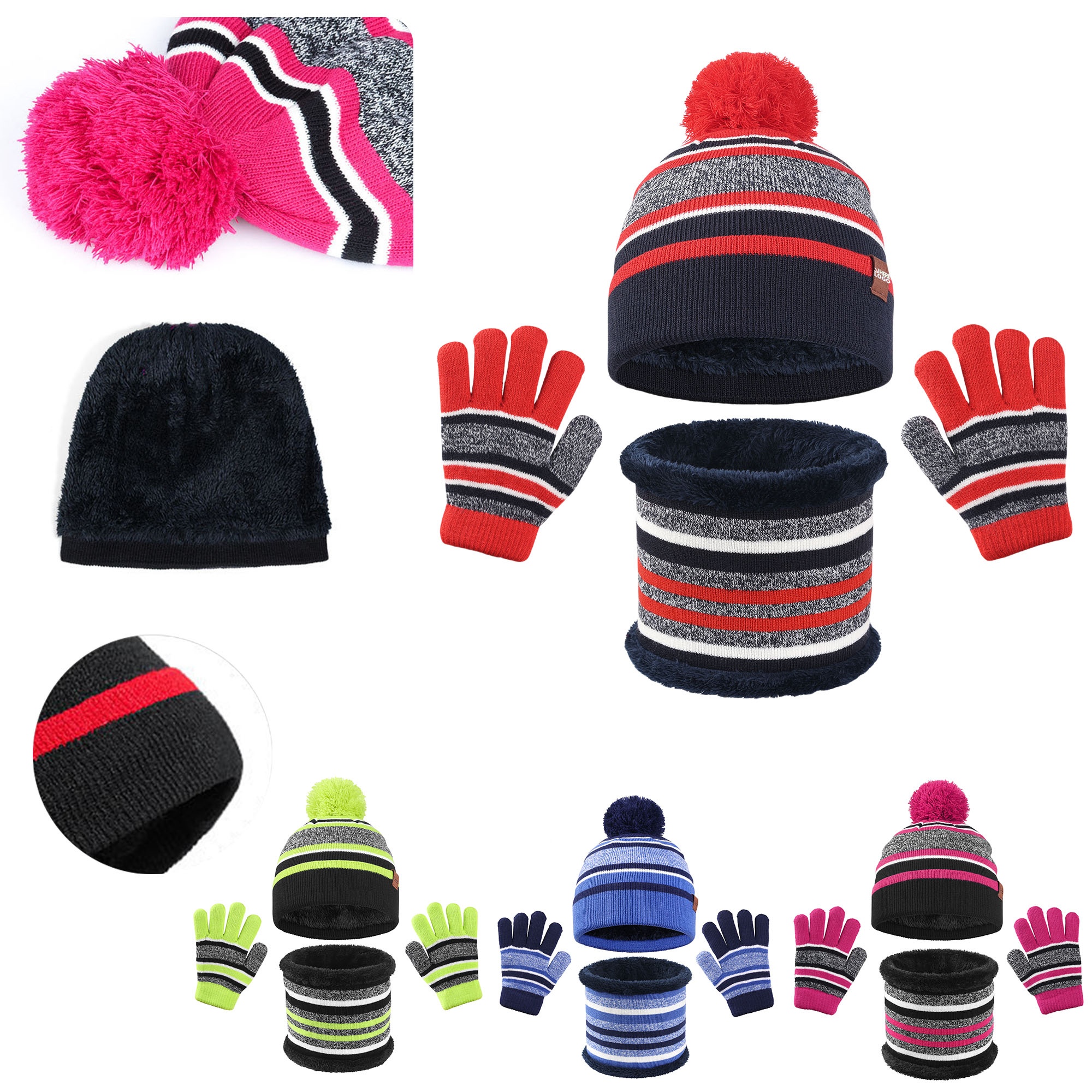 Children's Knitted Gloves Hat Scarf 3 Piece Set 6
