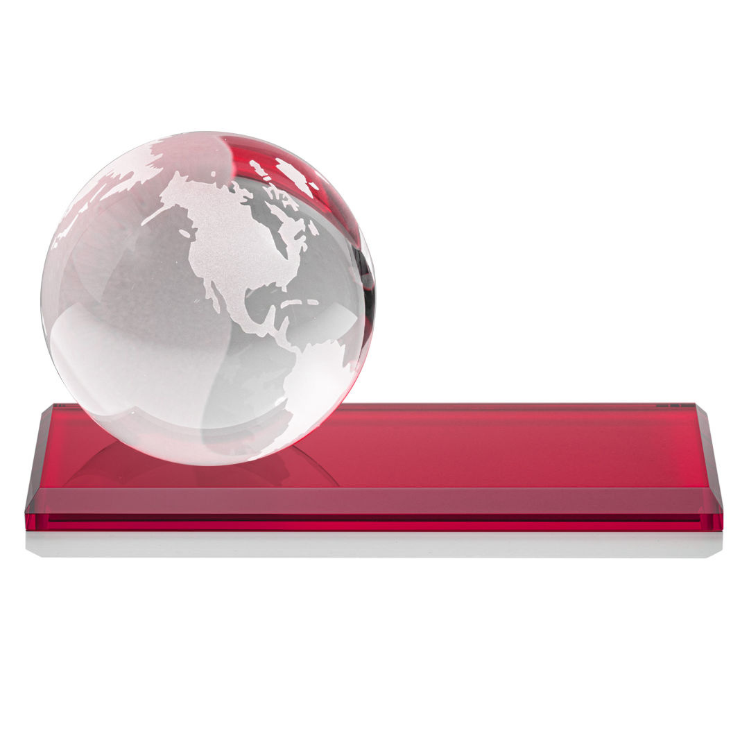 Globe VividPrint™ Award on Rectangle Base - Red 2