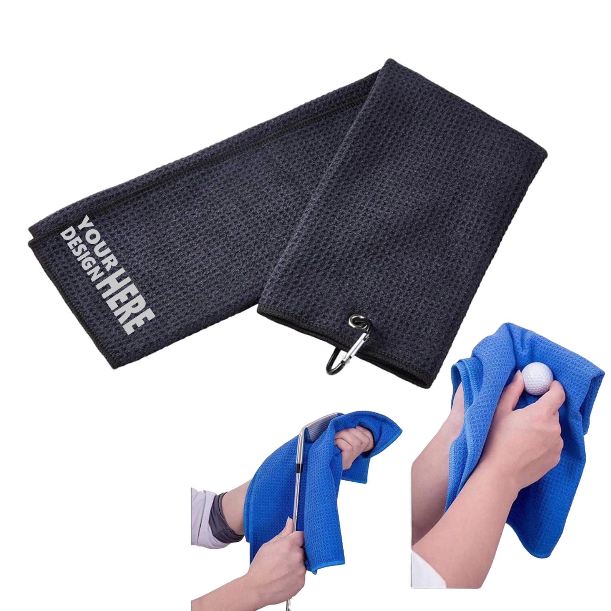 Tri-fold Microfiber Waffle Golf Towel