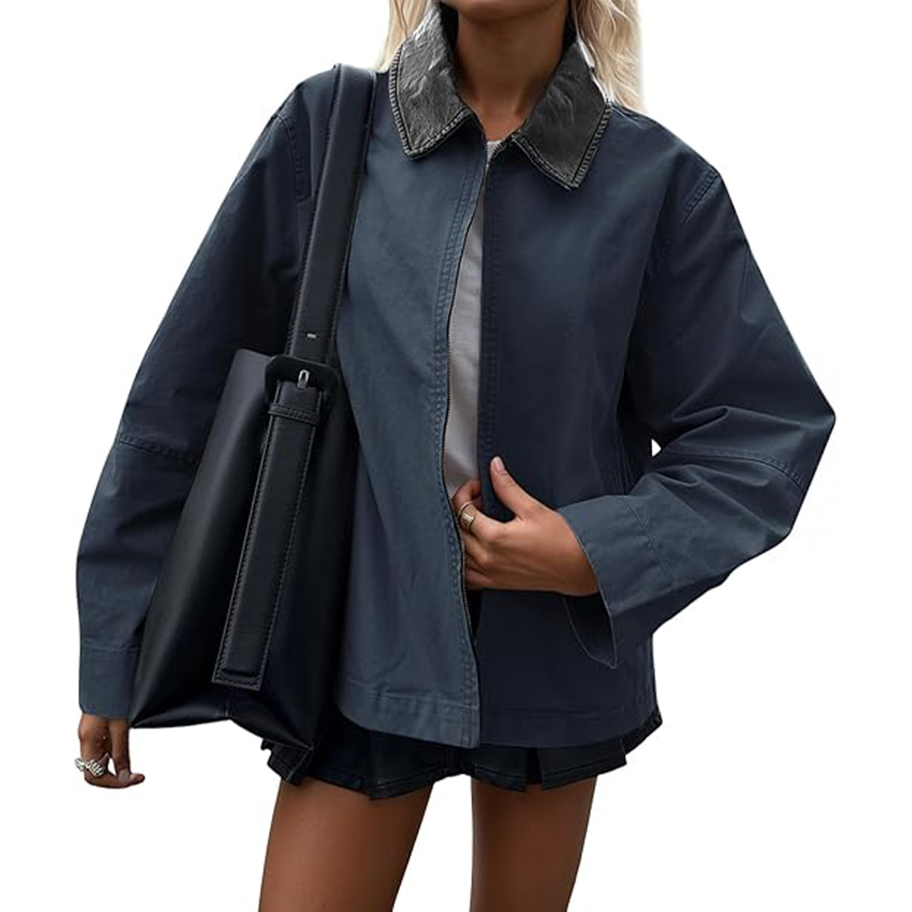 Women's Spring And Autumn UP Leather Lapel Casual Jacket 3