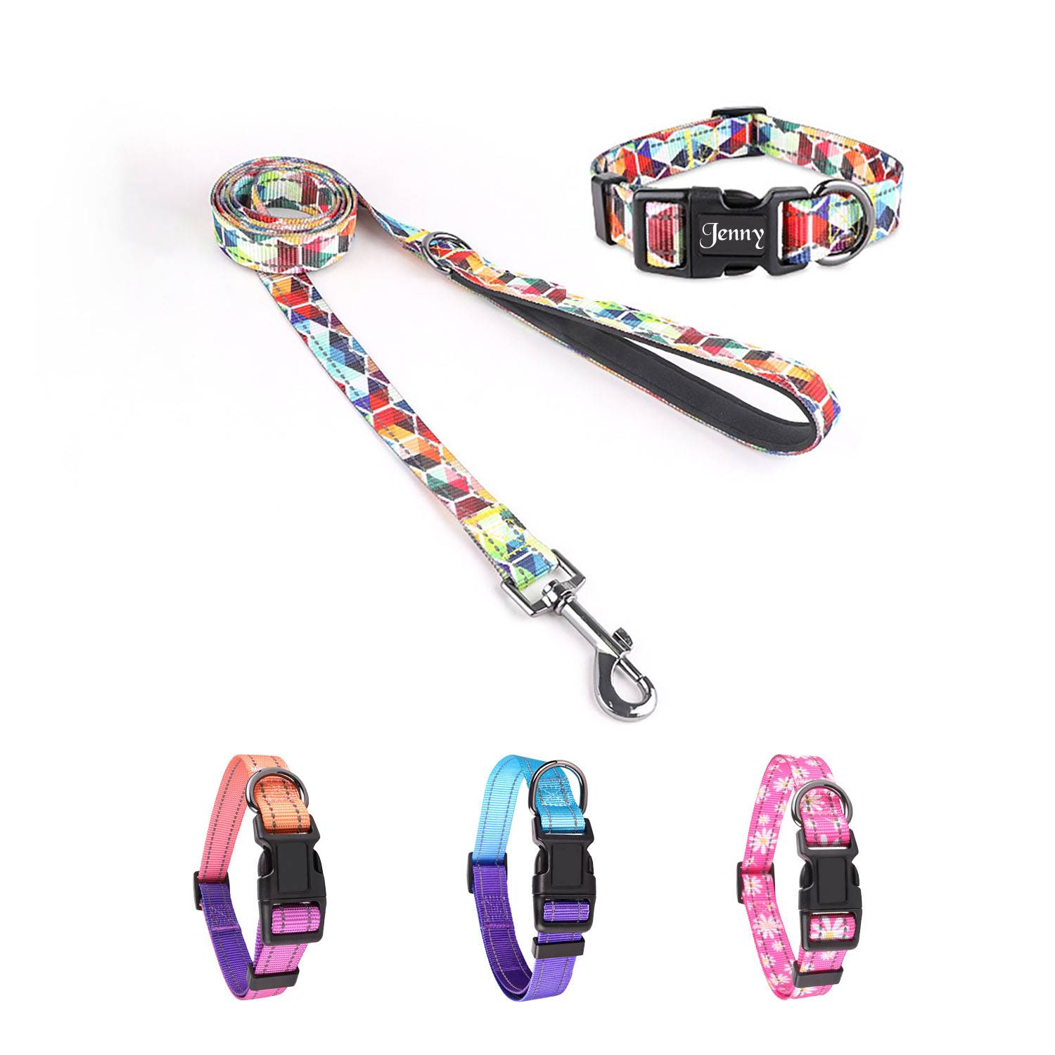 Dog Reflective Walking Leash Collar Set 12