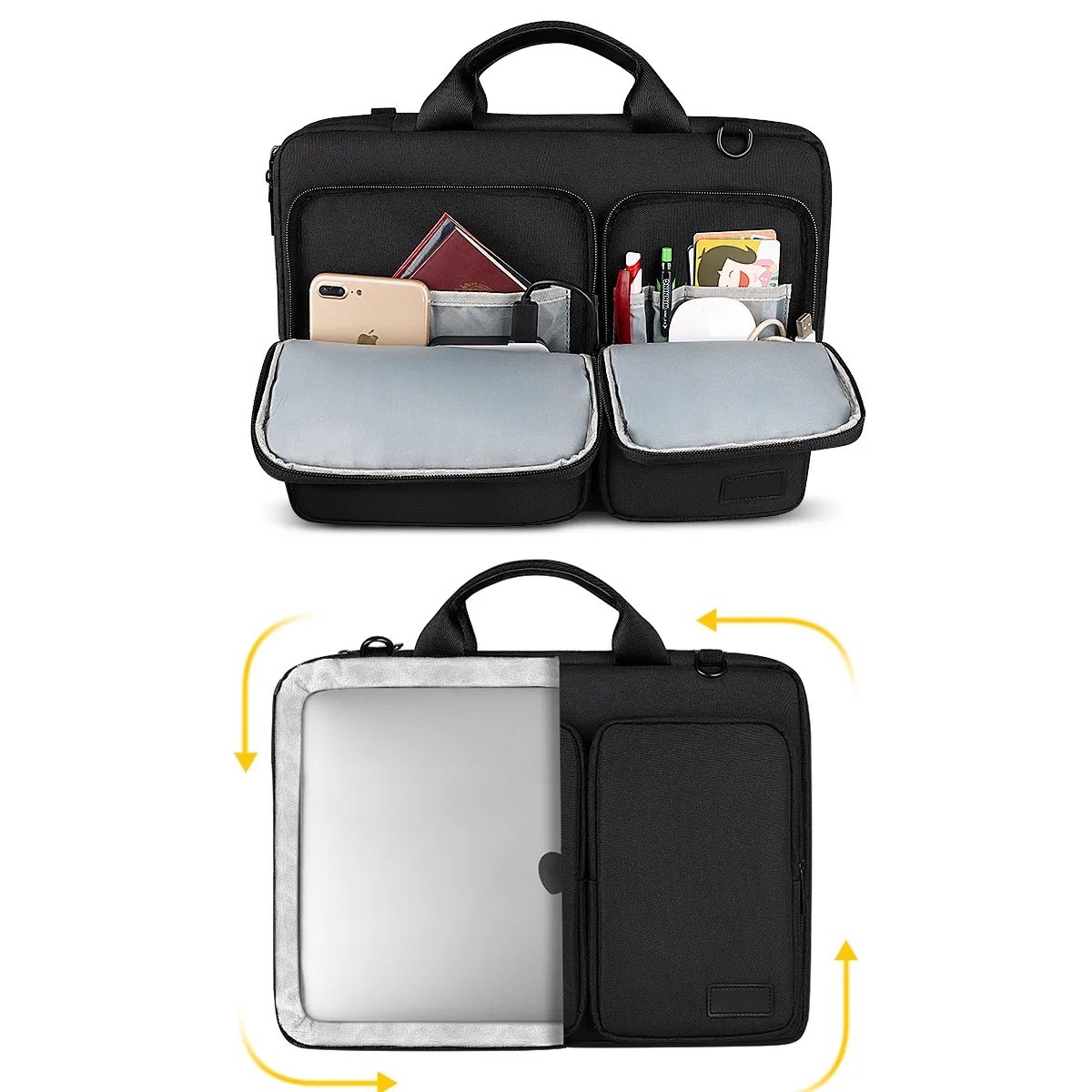 Protective Side Open Laptop Shoulder Bag with Zipper Pockets 5
