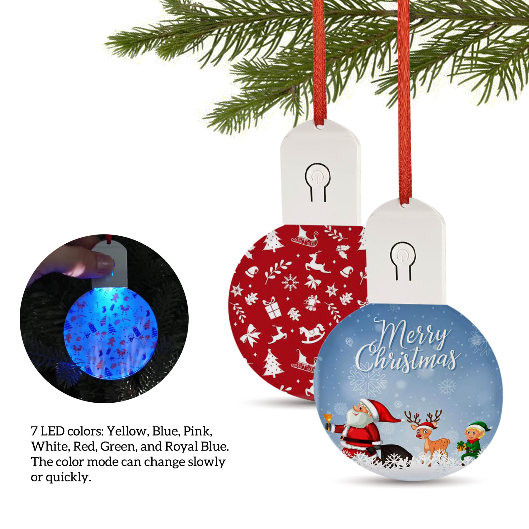 Free Shipping Full Color Christmas Illuminated Acrylic Round Ornament 5