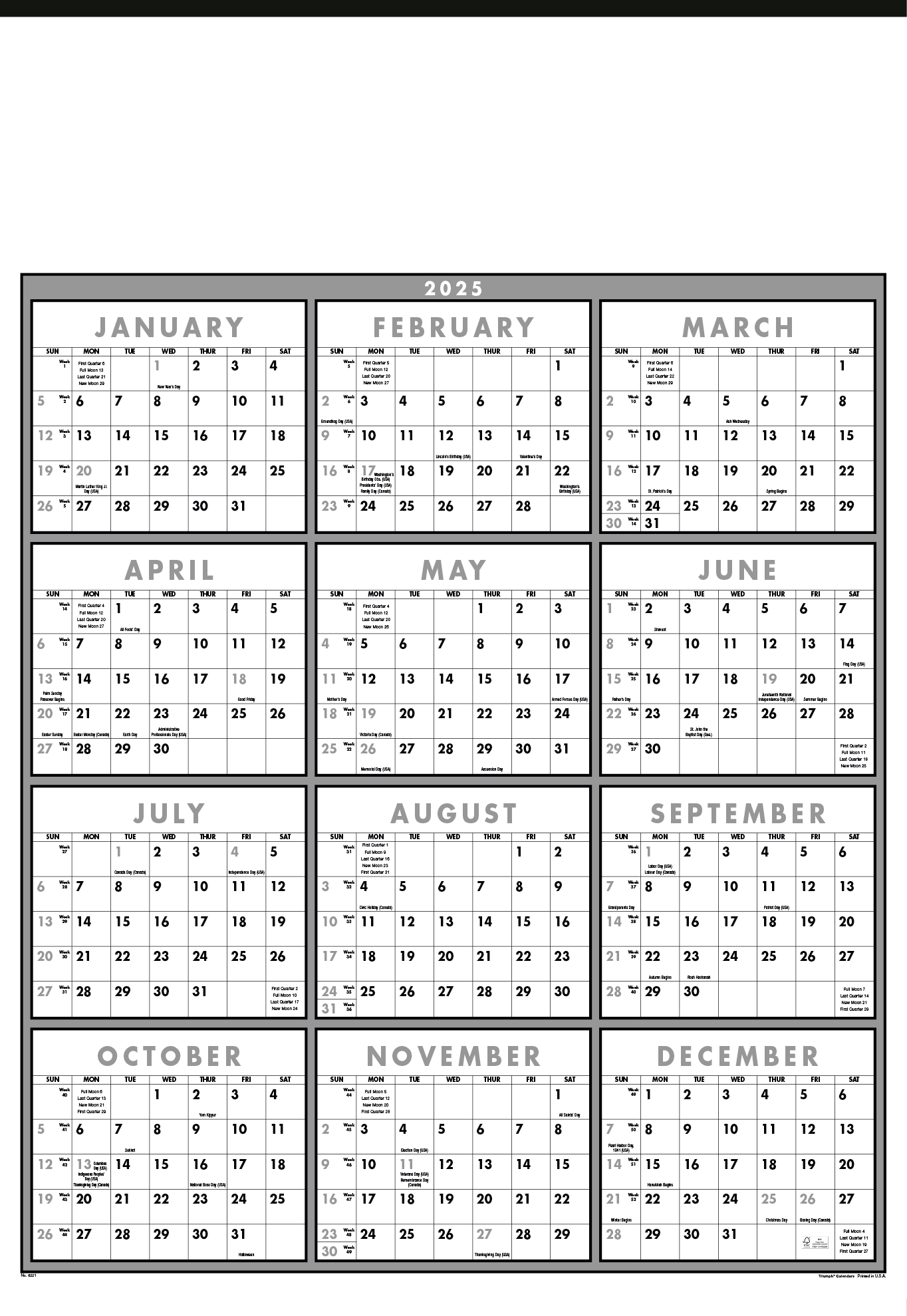 Triumph® Calendars Black & White Span-A-Year Non-Laminated Calendar 22