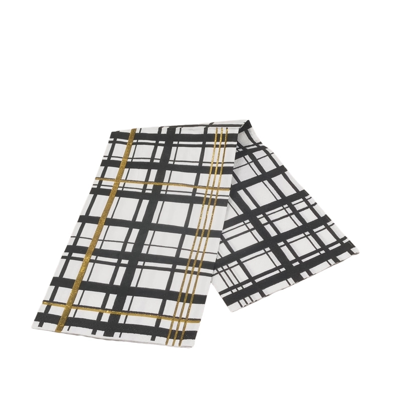 Custom Gold Foil Black And White Stripe Paper Napkins 5