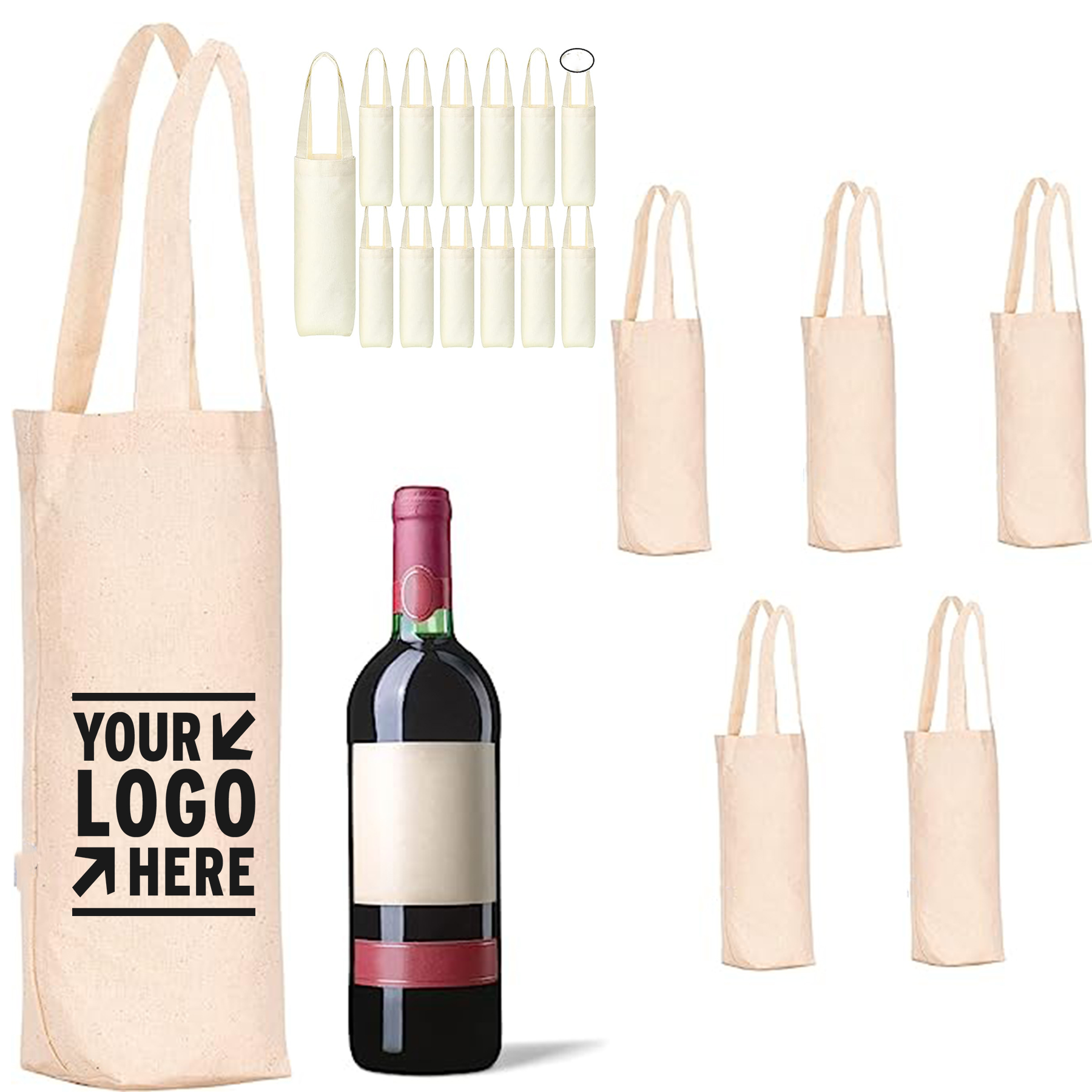 10.5 x 7 x 2 Inches Reusable Cotton Canvas Carrier Wine Bag Drawstring Label 2
