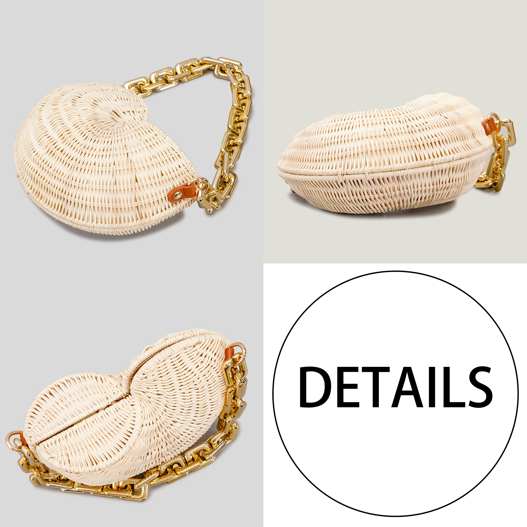 Wood Vintage rattan shell shoulder bag 4