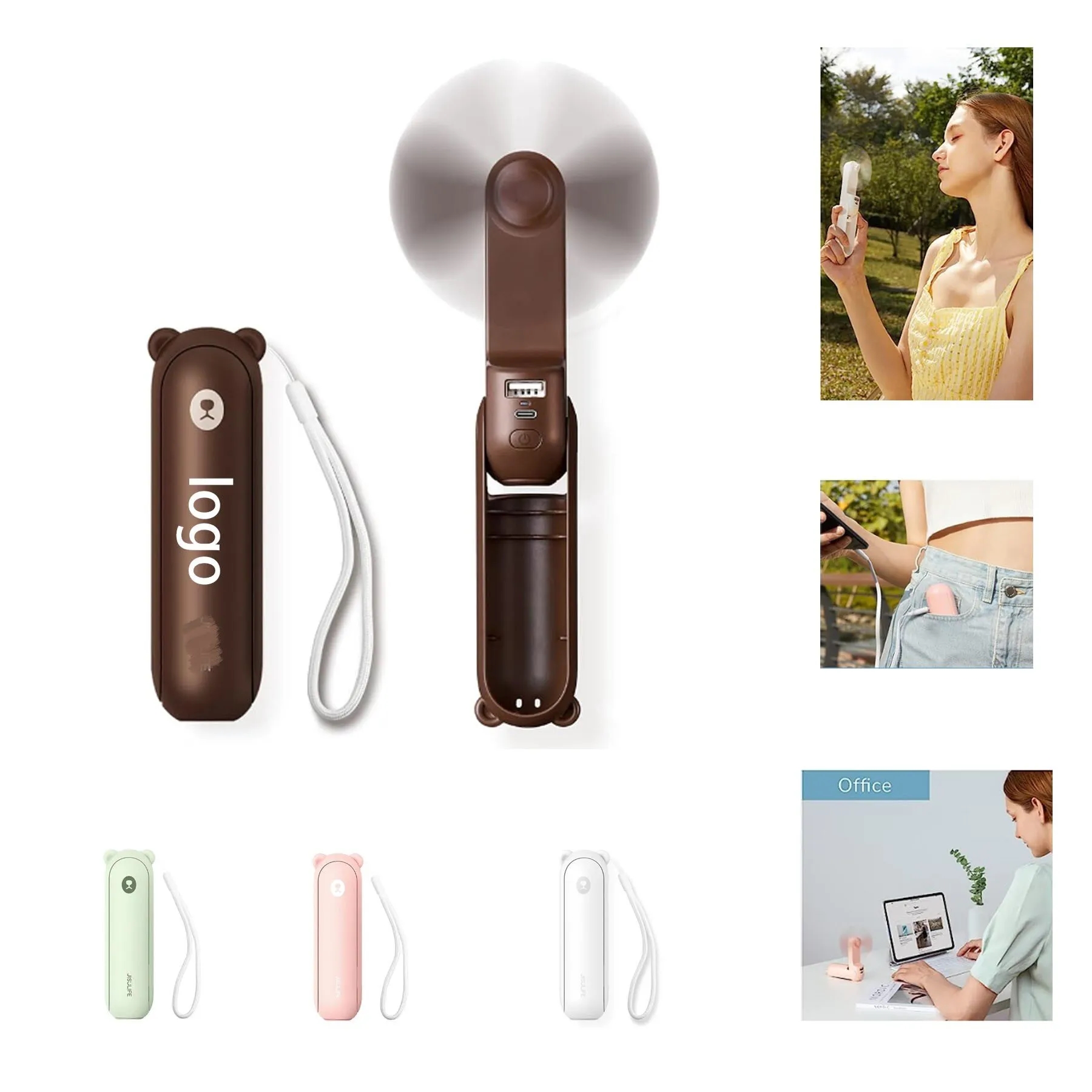 Portable Fan w/Power Bank & Flashlight 7