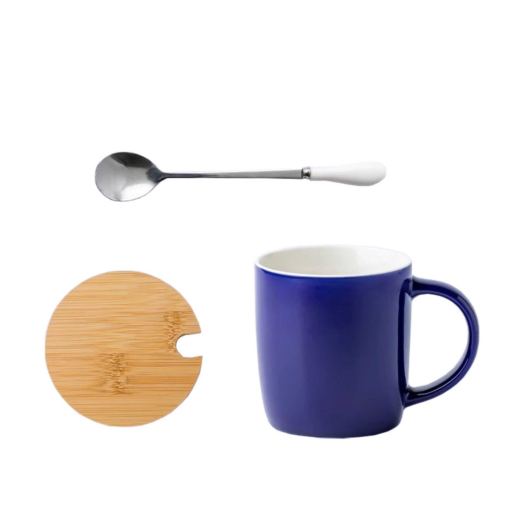 12 Oz Ceramic Tea Mug With Lid And Coffee Spoon For Latte 4
