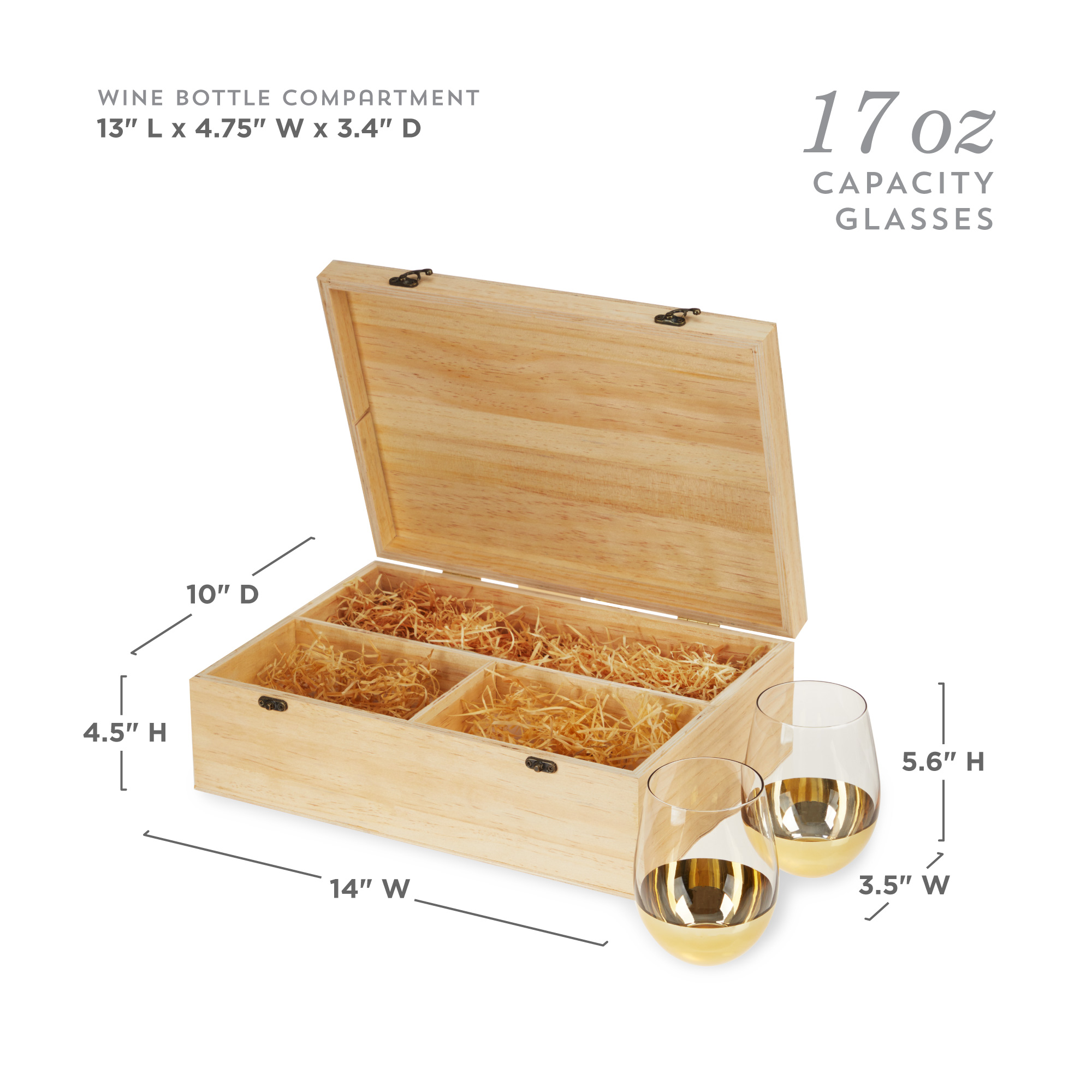 Twine Living® Wood Wine Box and Stemless Glass Set 6