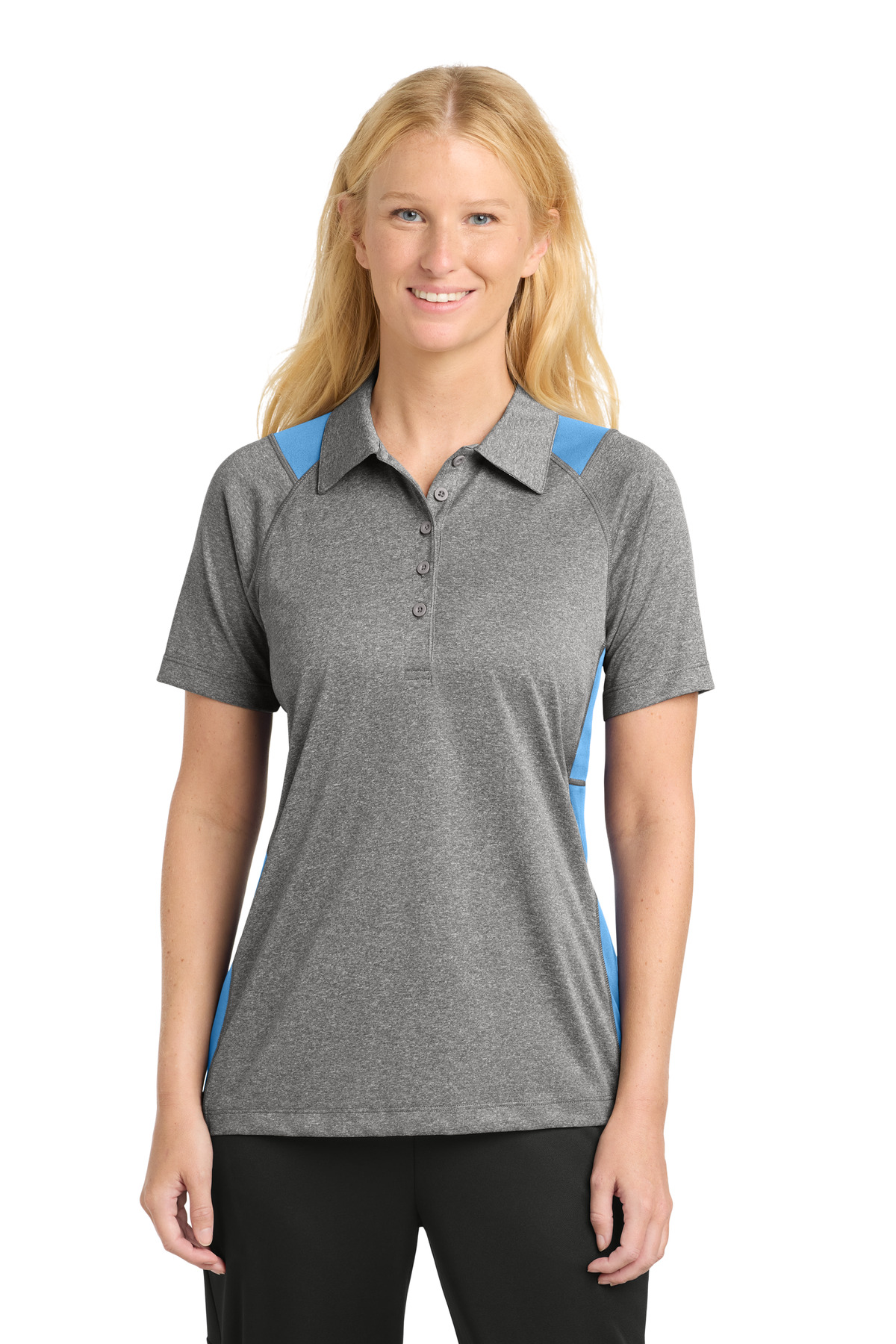 Sport-Tek Women's Heather Colorblock Contender Polo. LST665 49