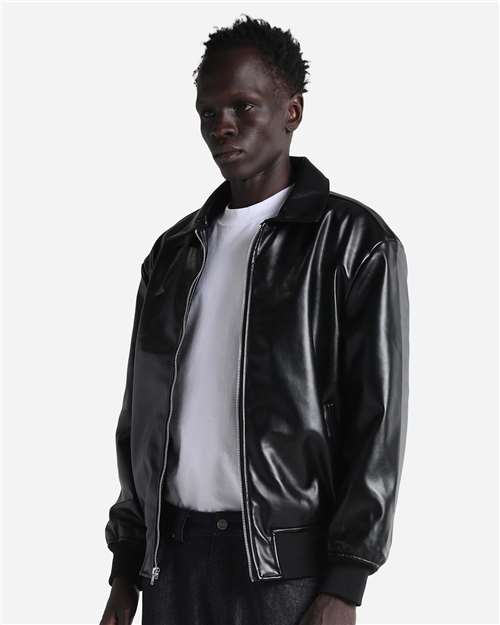 Unisex PU Leather Collared Varsity Jacket - SHPVB 3