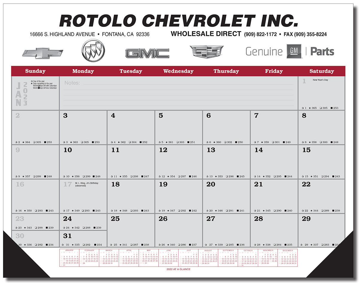 Jumbo Desk Pad Calendar Maroon/Gray Datepad w/Year at Bottom