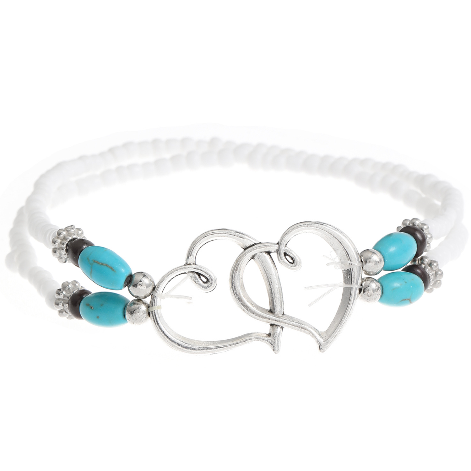 Heart Shape Double Layer Beaded Ankle Bracelets 3