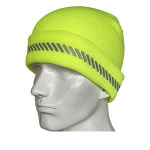Reflective Striped Lined Fluorescent Knitted Beanie Hat 5