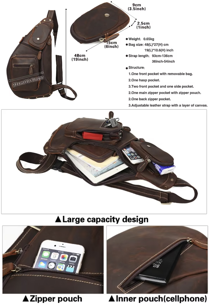 Genuine Leather Shoulder Bag Crossbody Chest Bag 2