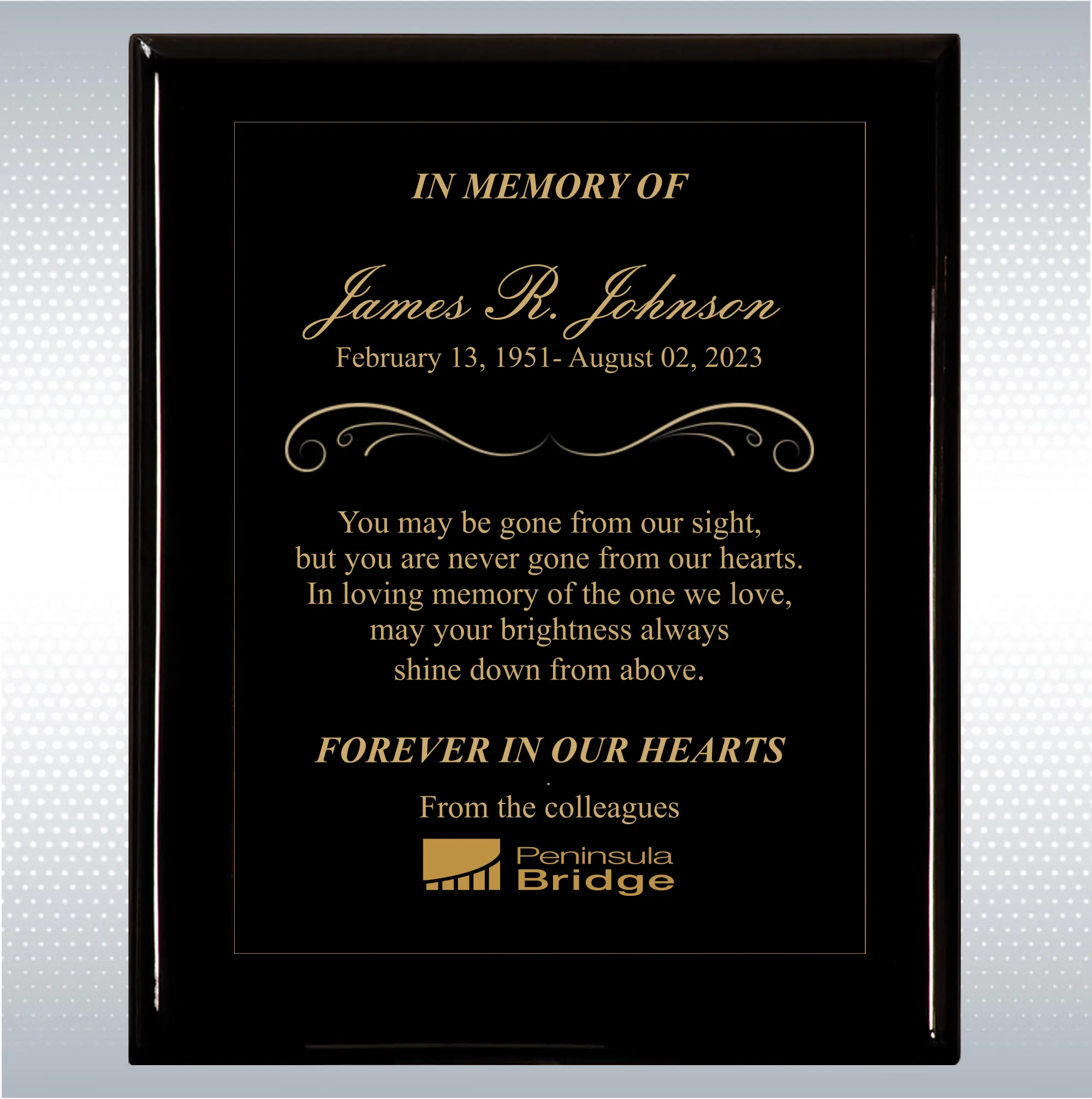 Black Piano Finish Wood Plaque Memorial Gift Award 17