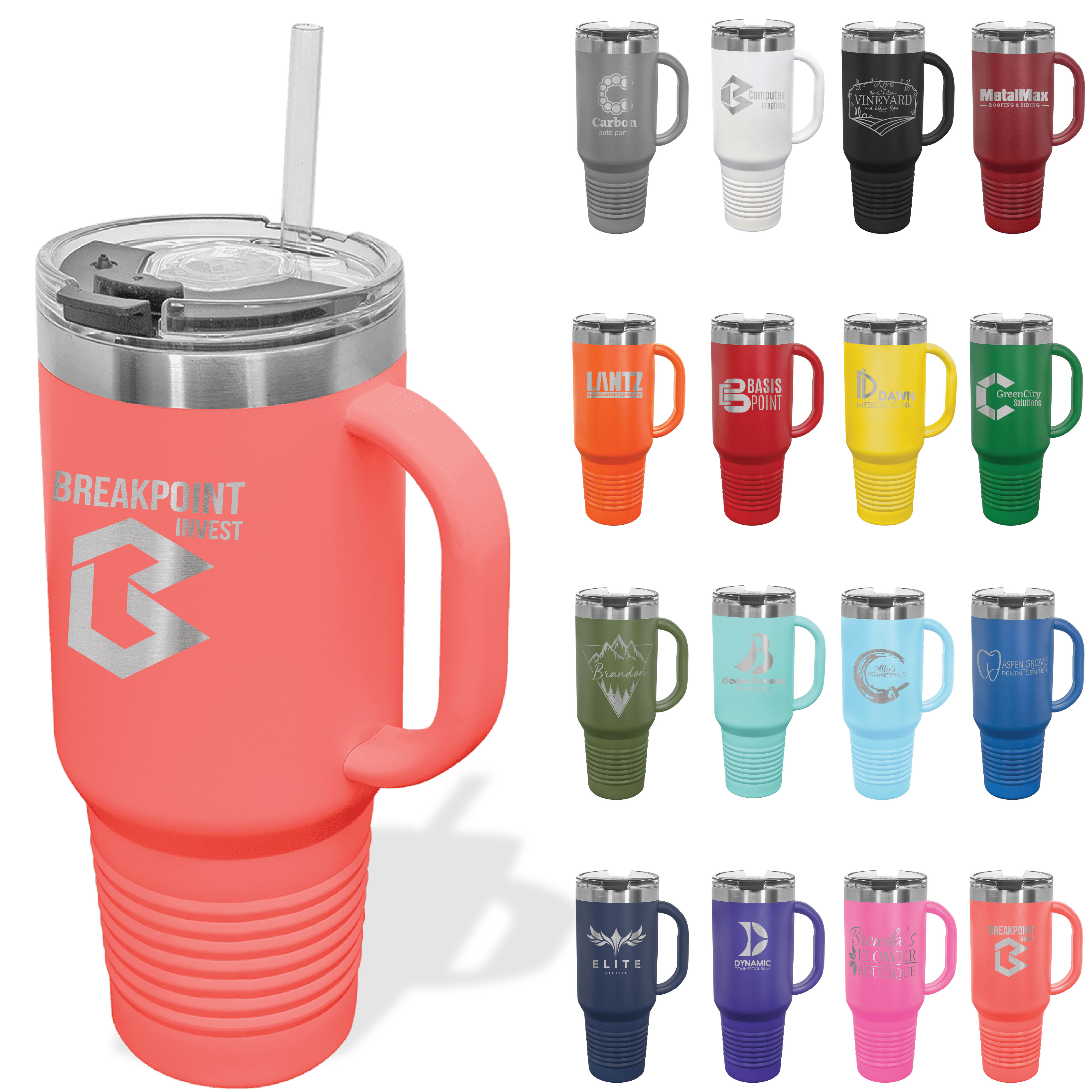 Polar Camel 40oz Stainless Steel Travel Mugs w/ Snap Lids