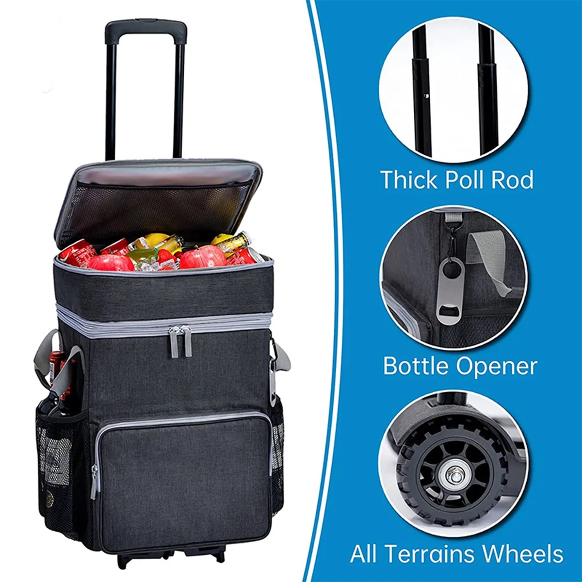 72 Can Large Rolling Cooler Bag with Wheels and Handle 3