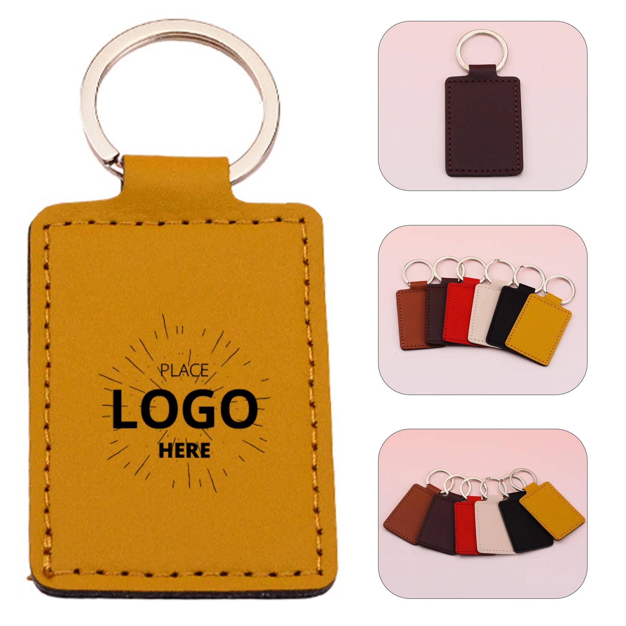 Leather rectangular keychain 4