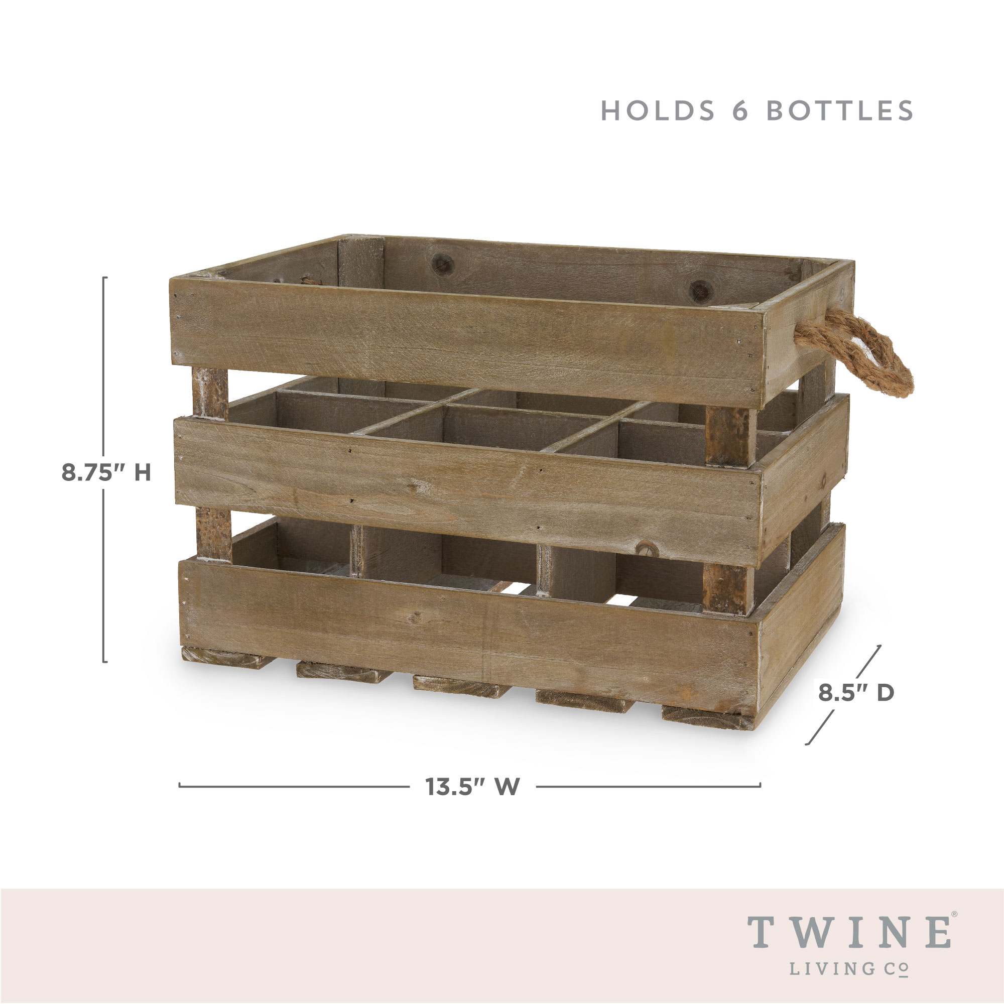 Twine Living® Wooden 6-Bottle Wine Crate 5