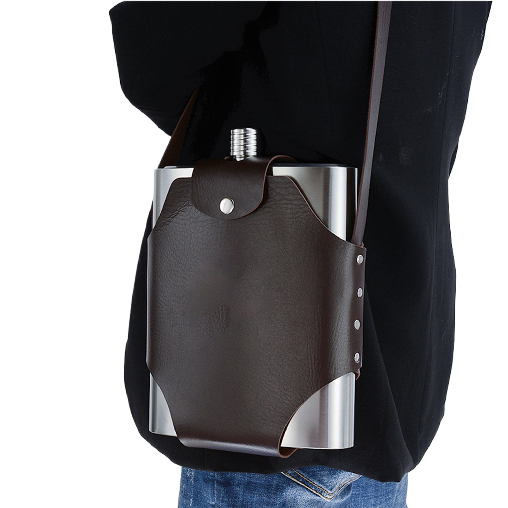 MOQ25 Elegant Leather-Wrapped Stainless Steel Flask 2