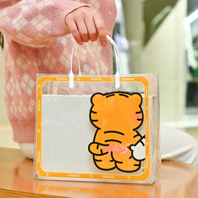 PVC Frosted Clear Tote Bags w/ Clever Tiger Pattern 12