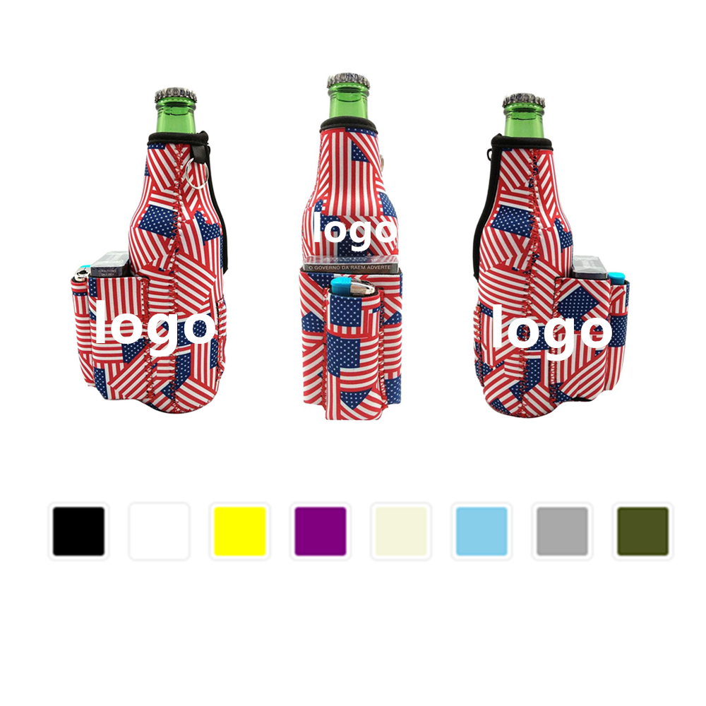Neoprene Zipper Beer Sleeve Cooler w/Two Pockets 4