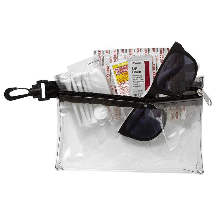 "CHIP" 15 Piece Golf Kit in Supersized Zipper Pack Components inserted into Zipper kit with Carabine 14
