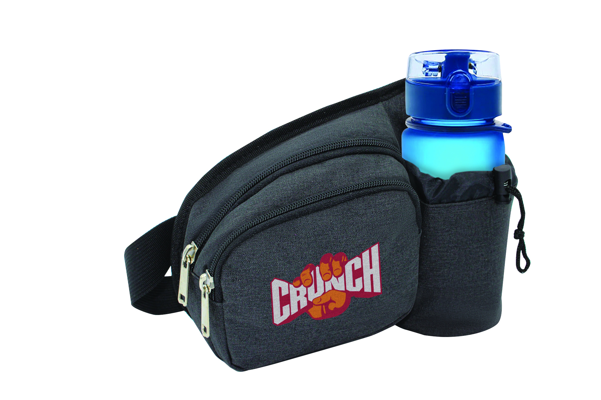 Heathered Two-Zipper Fanny Pack W/ Bottle Holder 2