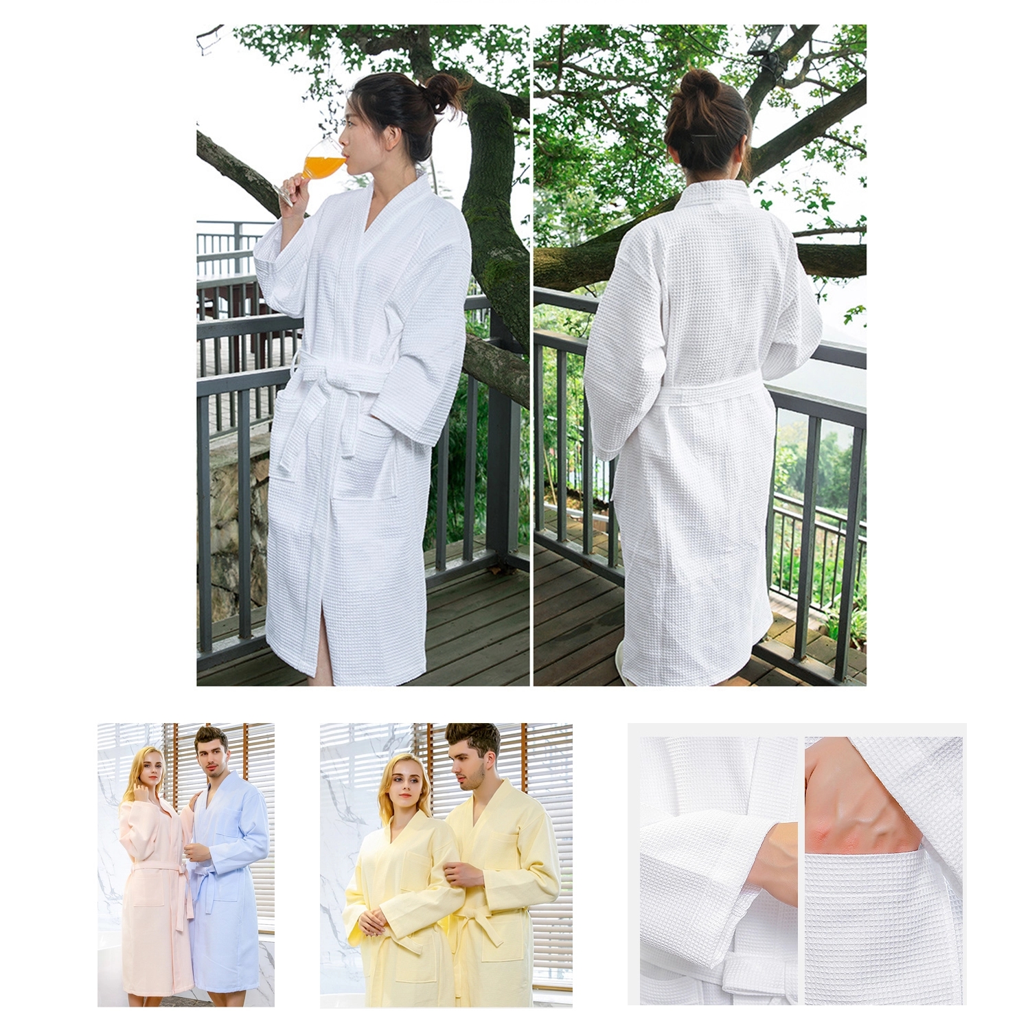 Lightweight Cotton Long Waffle Spa Bath Robes 2