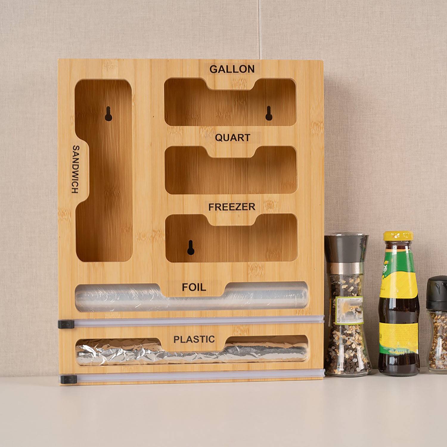 6-in-1 Bamboo Storage Bag Organizer w/ Foil Dispenser 6