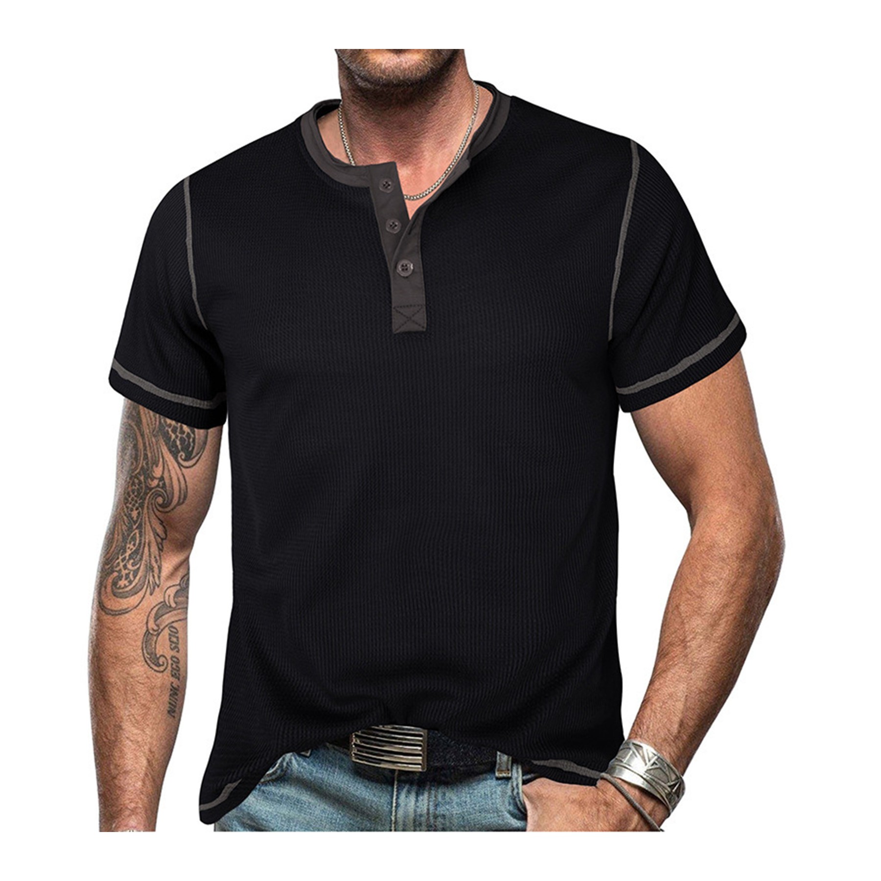 Summer Retro Waffle Color Block Henry T-shirt 3