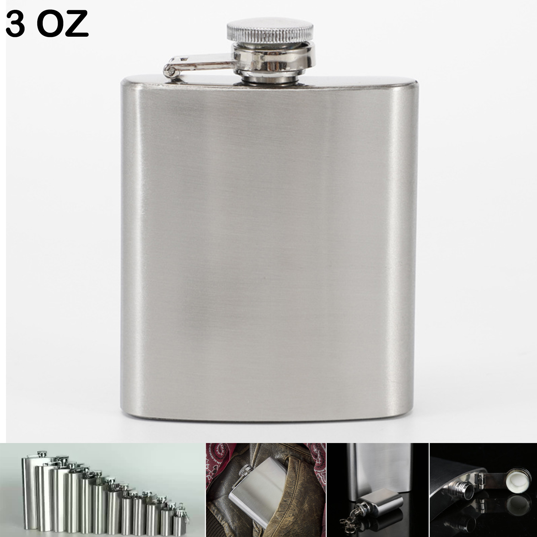 3oz 84ml Stainless Steel Hip Flask, custom water bottle with logo imprint 2