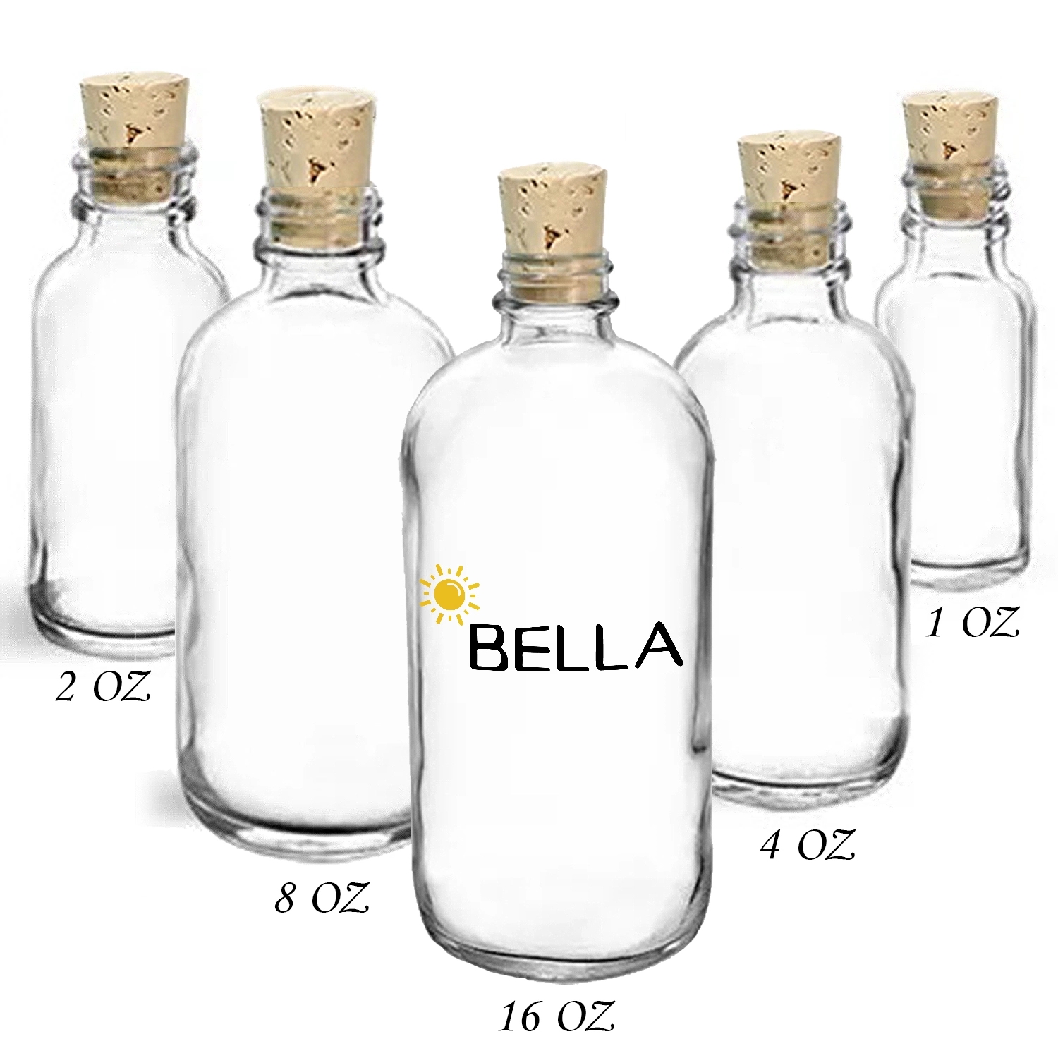 Clear Glass Boston Round Bottles W/ Cork Stoppers 2